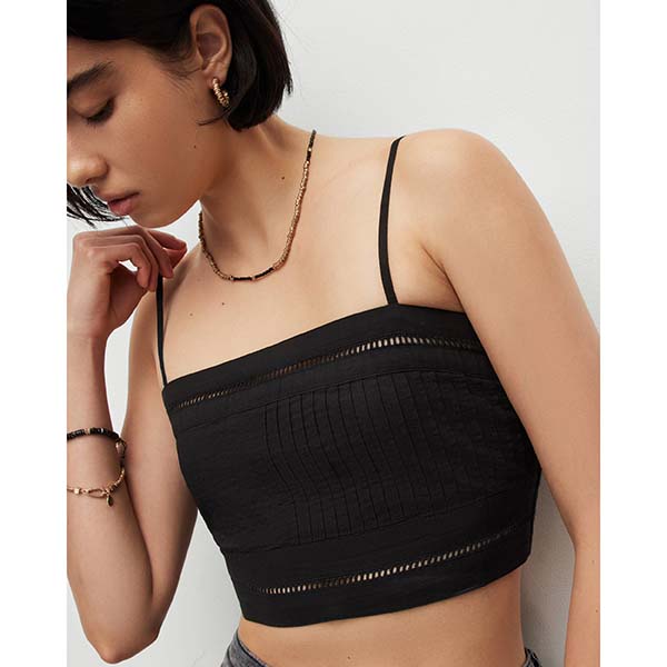 Allsaints Australia Womens Whitley Broderie Ladder Trim Crop Top Black AU35-984